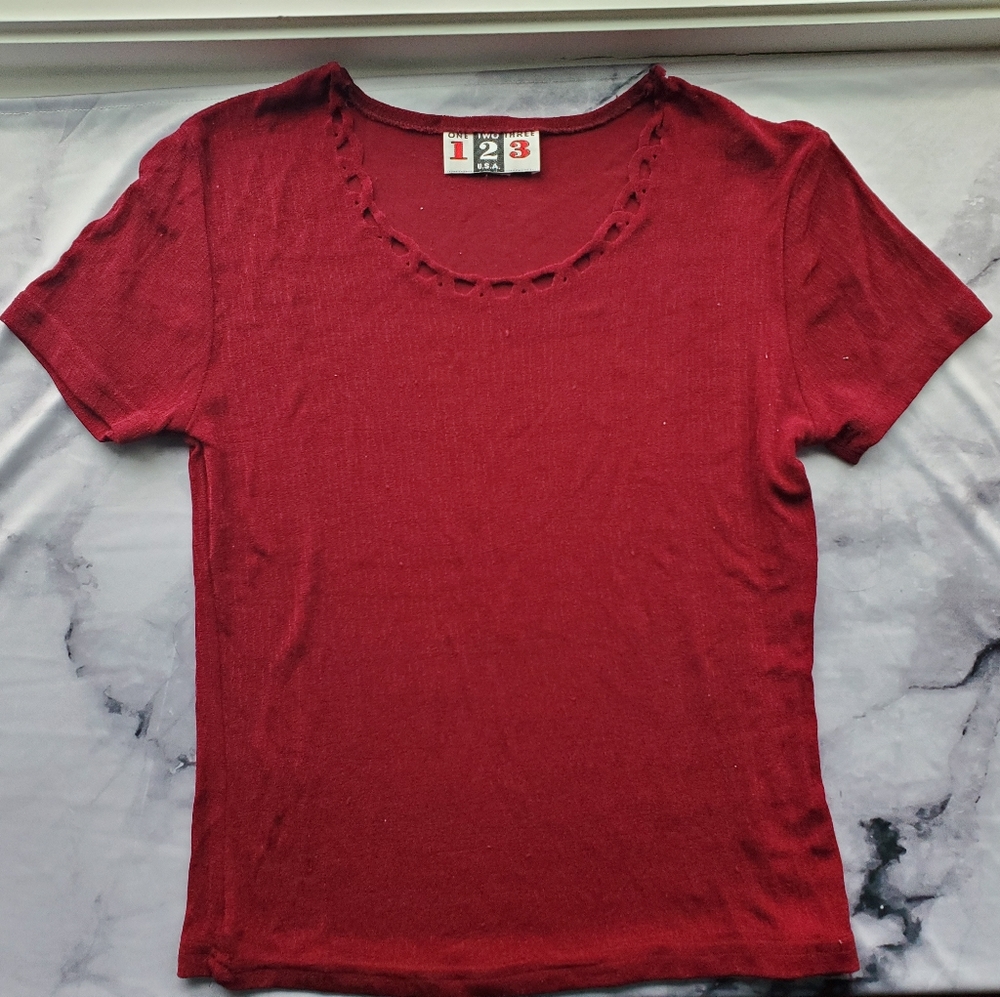 VINTAGE red laser cut tee